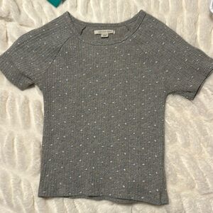 American Eagle Gray and blue floral cropped T
